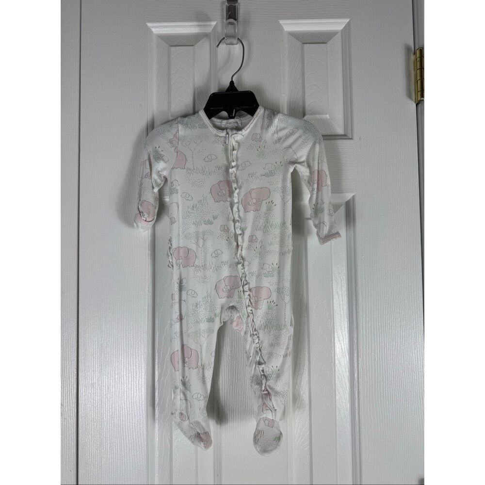 Angel Dear Girls Pink Elephant Ruffle Zipper Footie Sleeper Size 3/6m